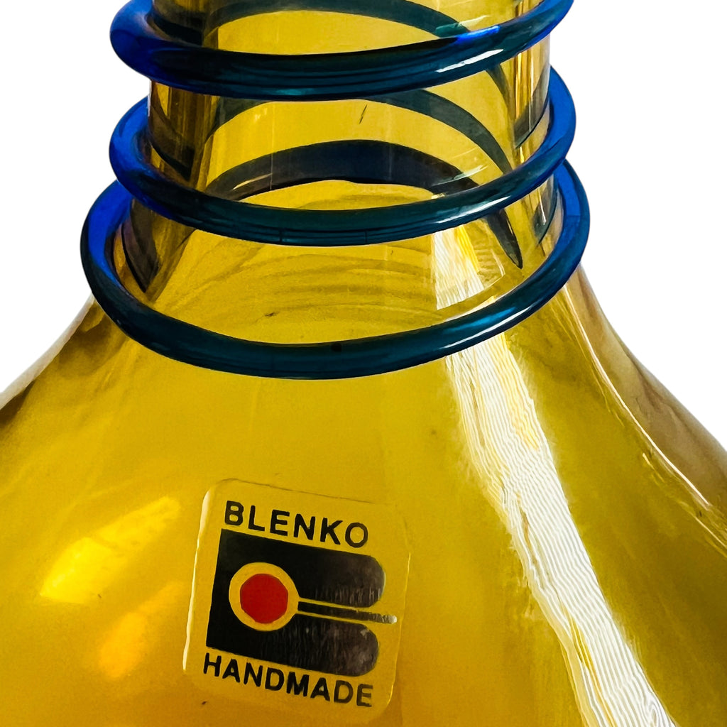 Blenko Glass Amber and Cobalt Beaker Vase