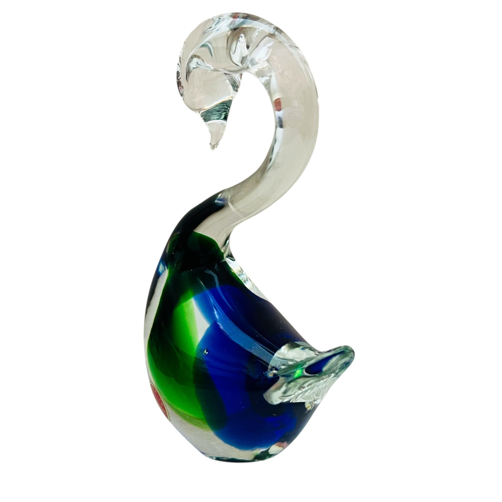 Murano Glass Swan Figurine Blue and Green Art Glass Italy