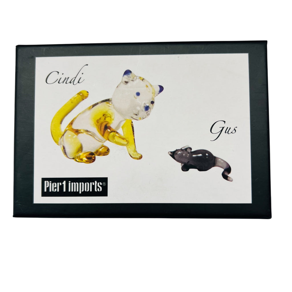 Pier One Glass Cat & Mouse Cindi & Gus Miniature Blown Glass Figurines