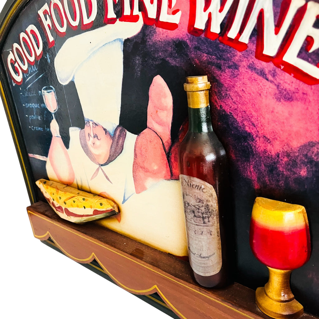 Vintage Italian Chef 3D Good Food Fine Wine Restaurant Wall Hanging Sign