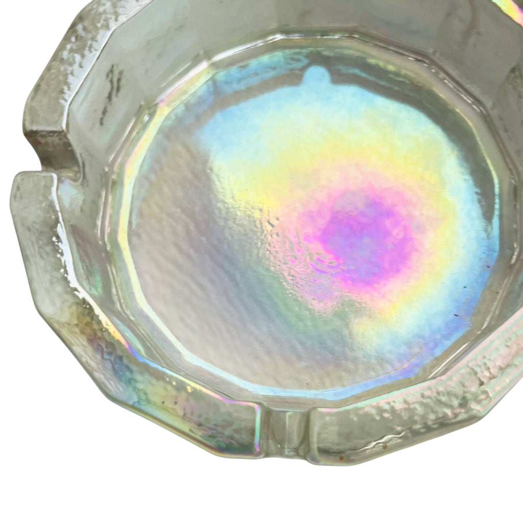 Vintage MCM Opal Iridescent Glass Textured Hexagonal Ashtray