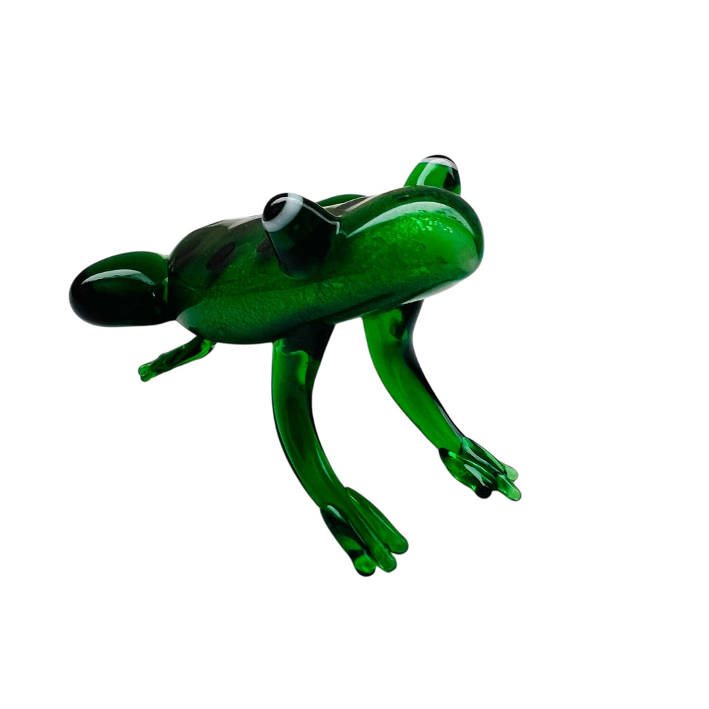 Vintage Art Glass Green Frog w/ Spots Mini Figurine