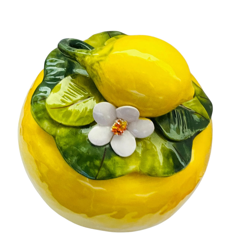 MADE ITALY ORGIA Art Handmade Ceramics Lemon Shaped Cookie Jar Decorated Lid