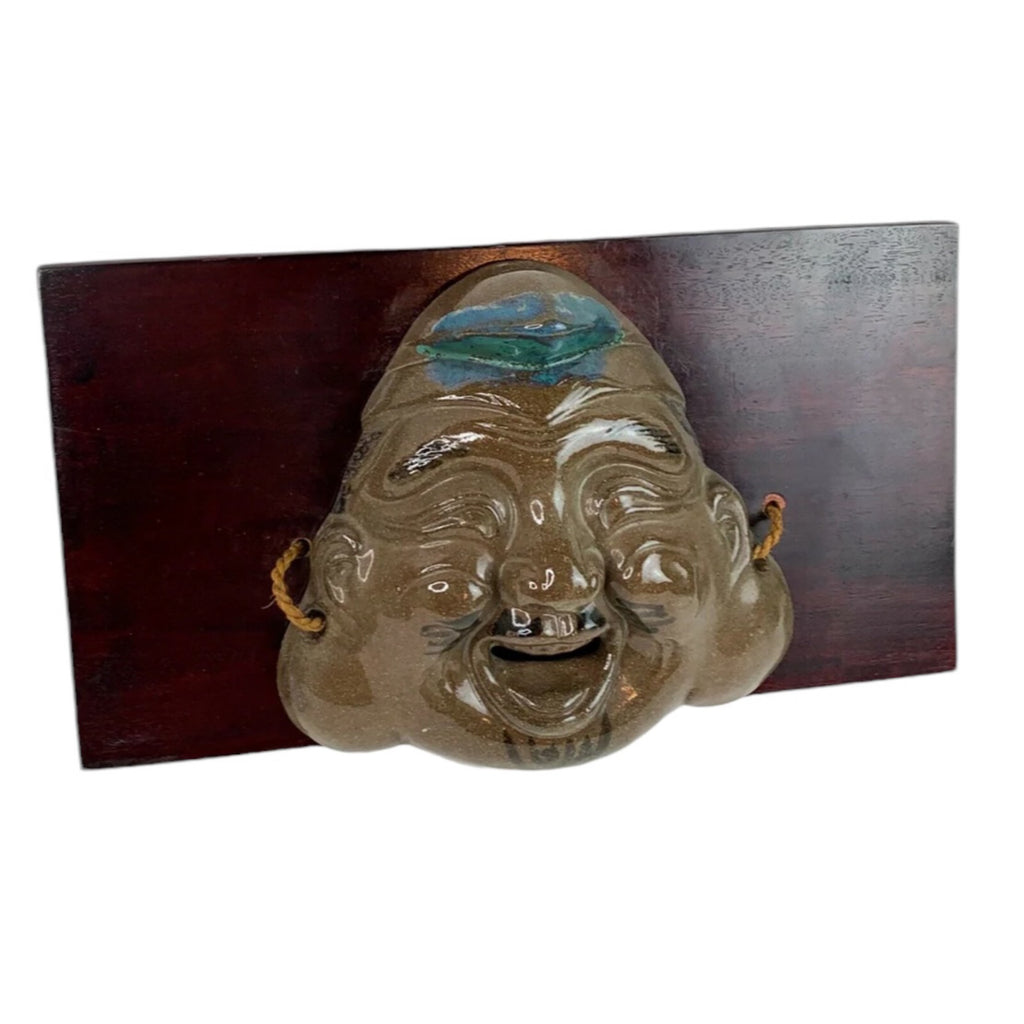 Shirokiya Mask Japanese Ceramic Face Mask On Wood Hanging Japan