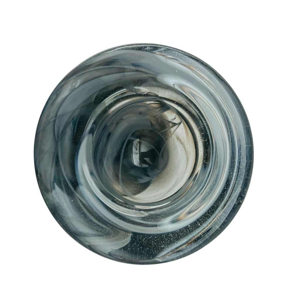 KOSTA BODA Atoll Black Gray Swirl Art Glass Votive Tea Light Holder