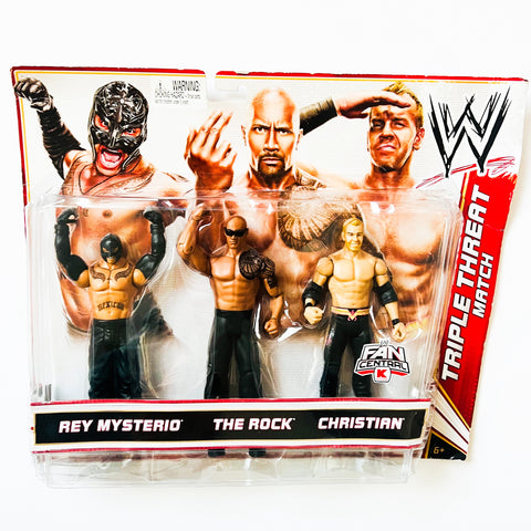 WWE Wrestling Rey Mysterio, Rock & Christian Exclusive Action Figure Tripe Threat 3 Pack