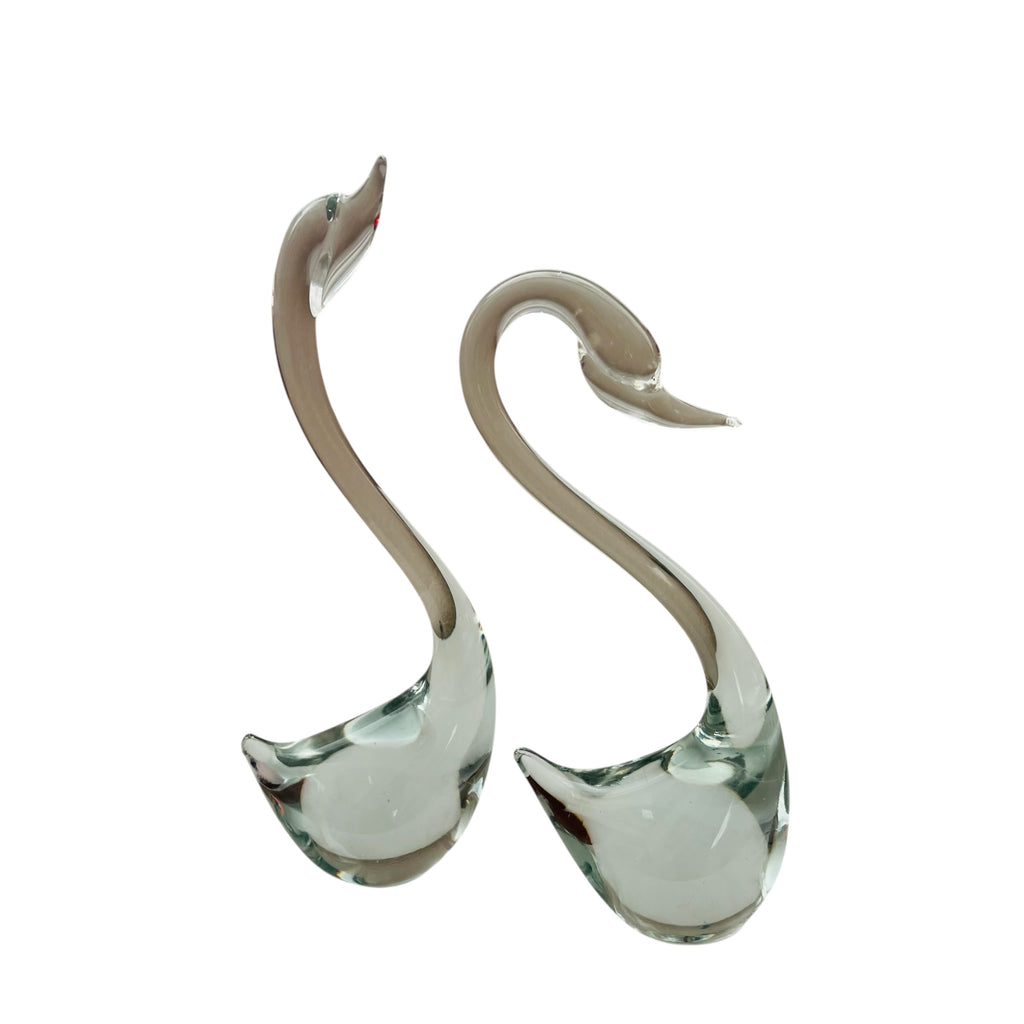 Vintage ACE Handblown Crystal Glass Swan Figurines