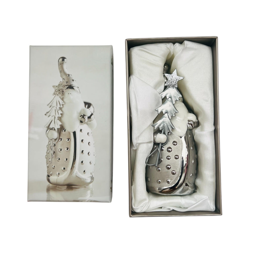 Vintage Pier 1 Imports Pere Noel Silver Porcelain Santa Claus Figurine