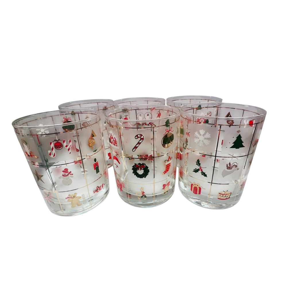 Vintage Culver 'Christmas Potpourri' Collection Set of 6 Glasses 1 Shot Glass