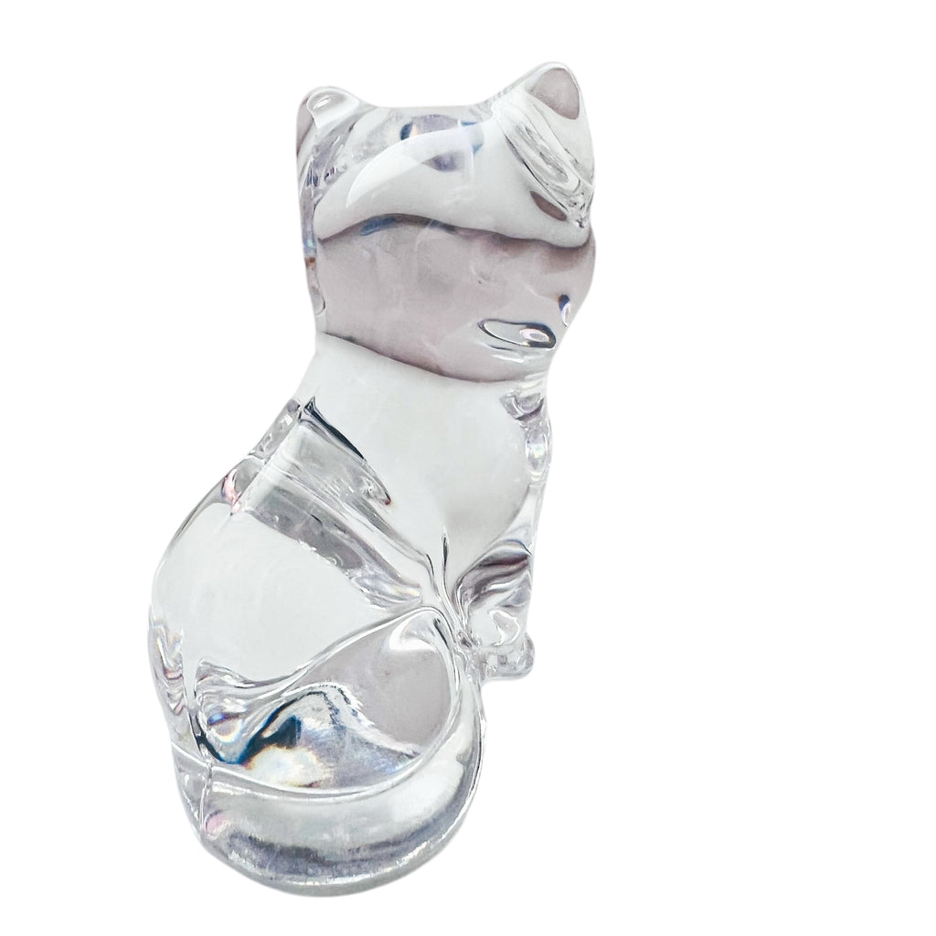Vintage Crystal Cat Sitting Animal Art Glass Figurine