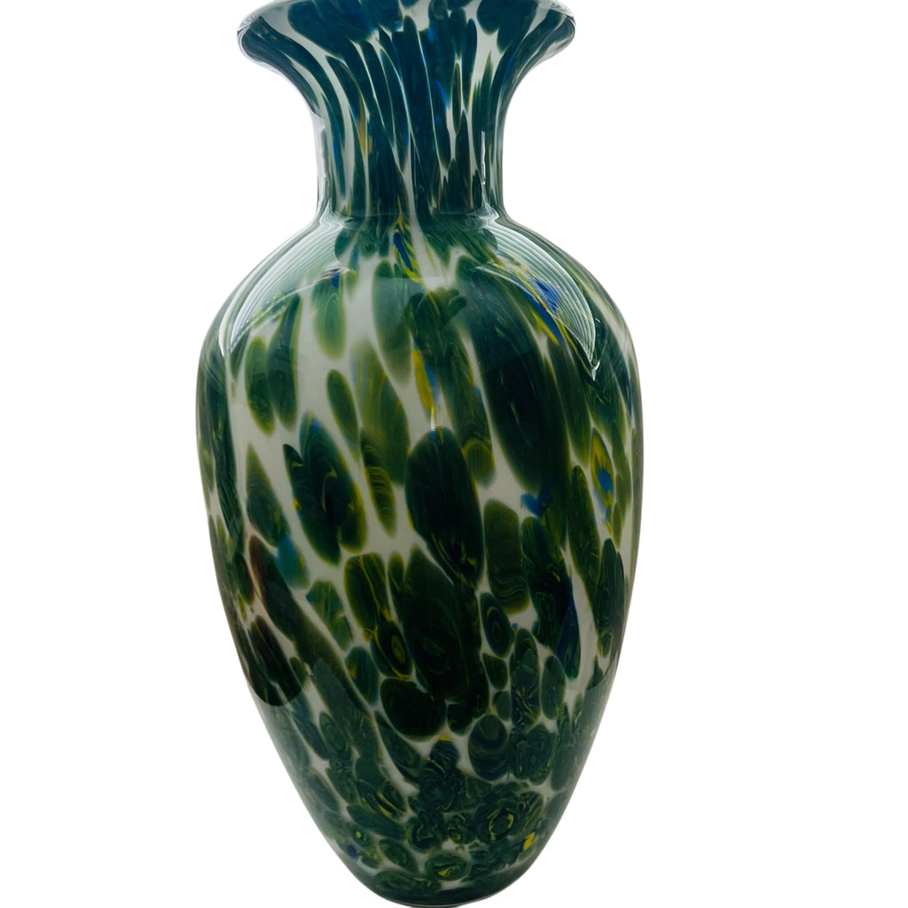 Vintage Murano Art Glass Green Blue and White Vase