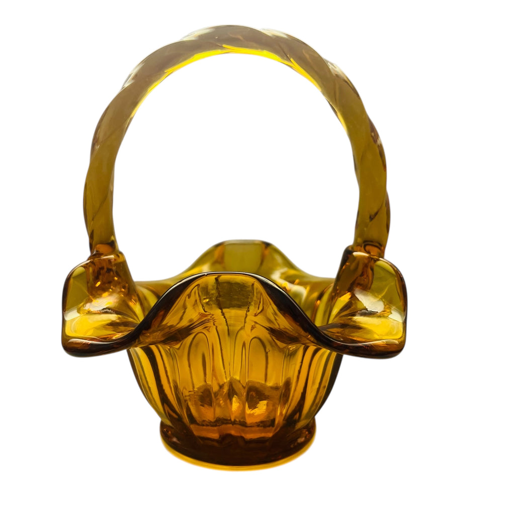 Vintage Fenton Art Glass Autumn Gold Crimped and Ribbed Basket