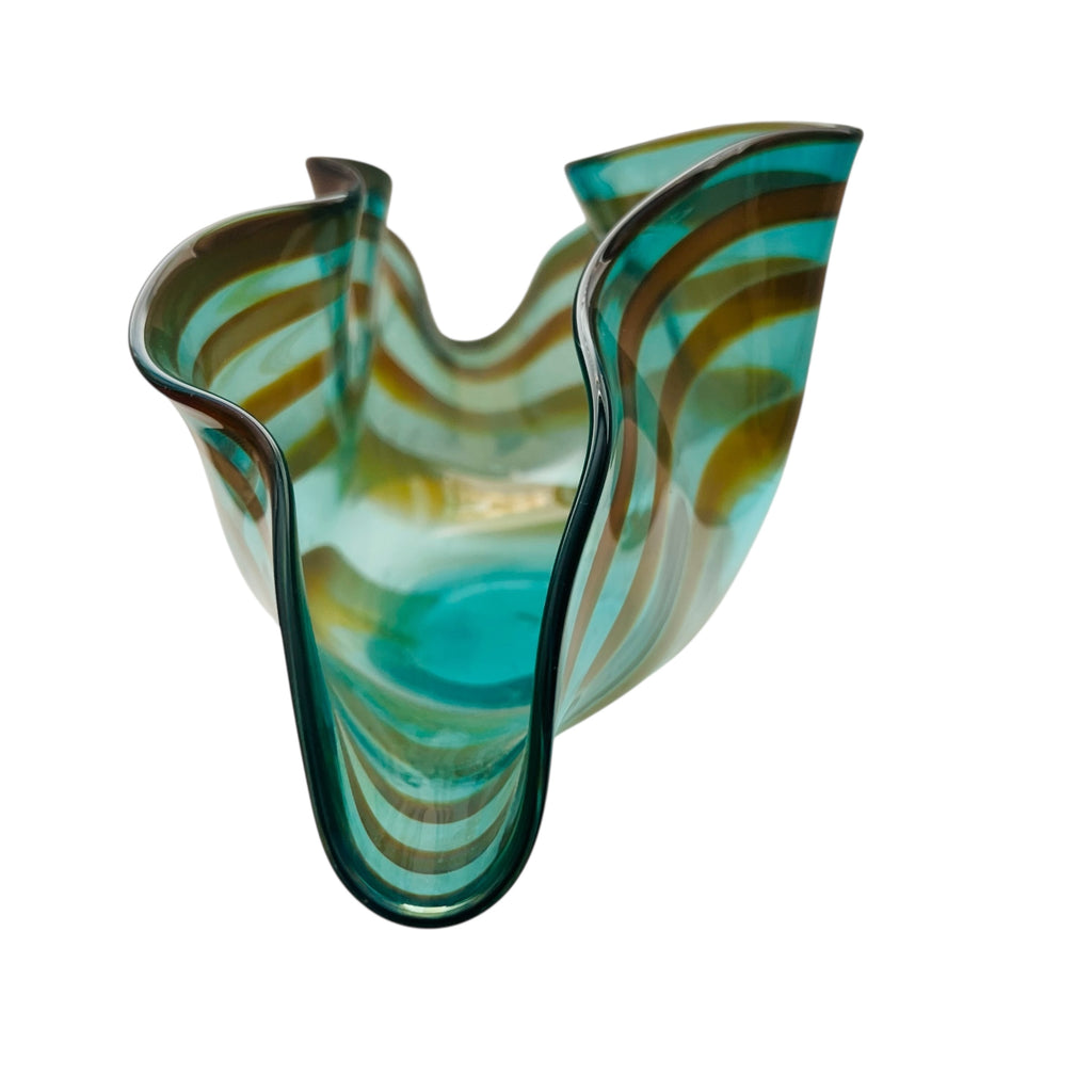 Studio Art Glass Striped Glass Ruffled Signed Bowl