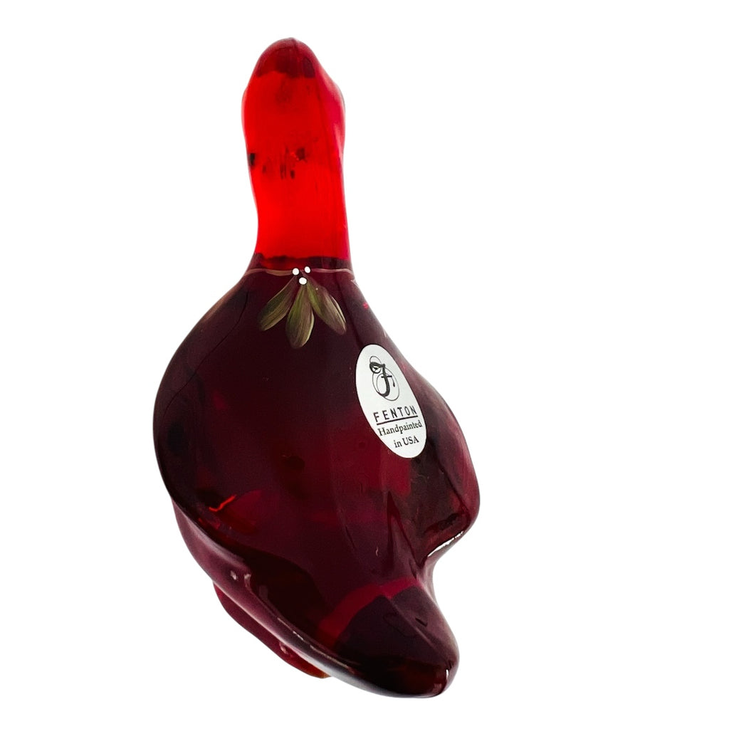 Vintage Fenton Ruby Red Goose Duck Hand Painted Glass Figurine