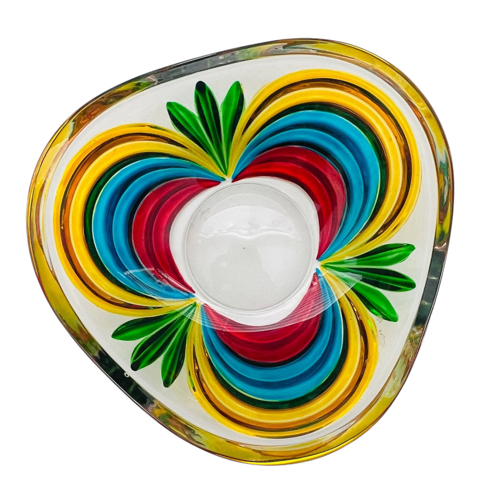 Vintage Murano Italy Glass Trinket Dish Hand Painted Bowl