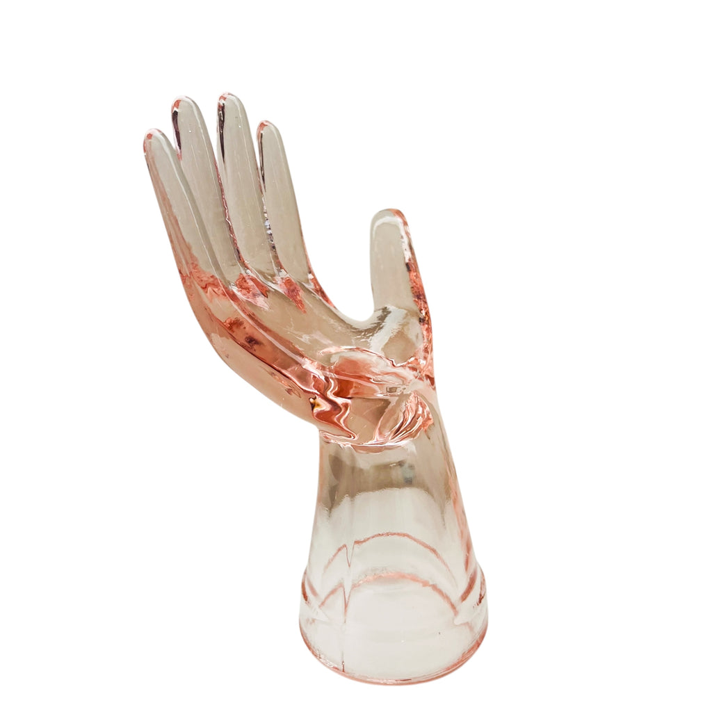 Vintage Pink Depression Glass Hand Jewelry Ring Display Holder Mannequin