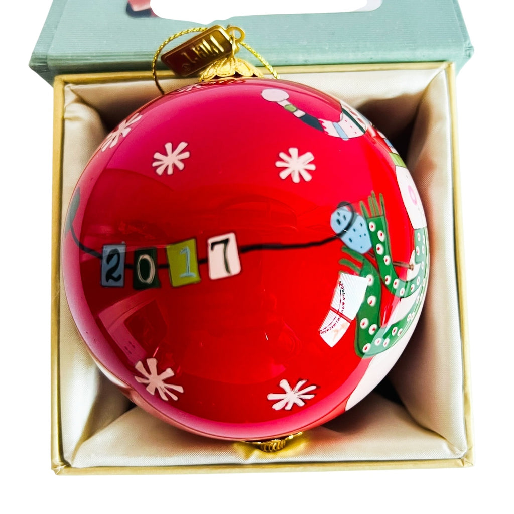 Pier 1 Christmas Hand Painted Glass Christmas Snowman 2017 Ornament