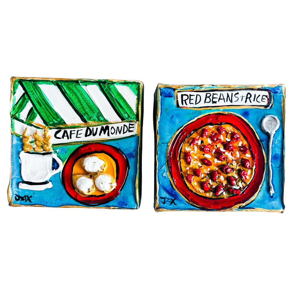 Art by Jax Frey Coffee & Beignets & Red Beans & Rice Mini Paintings