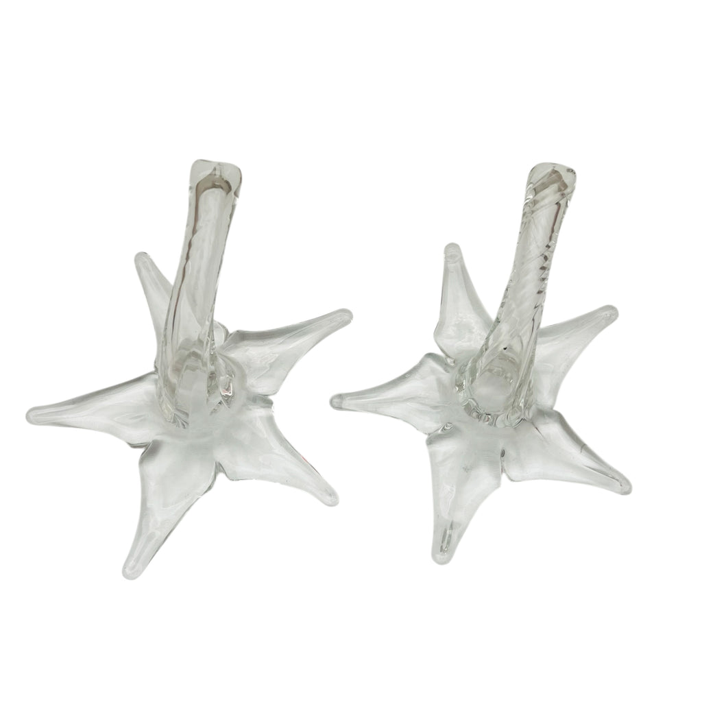 Vintage Clear Glass Lily Flower Short Stem- Set of 2