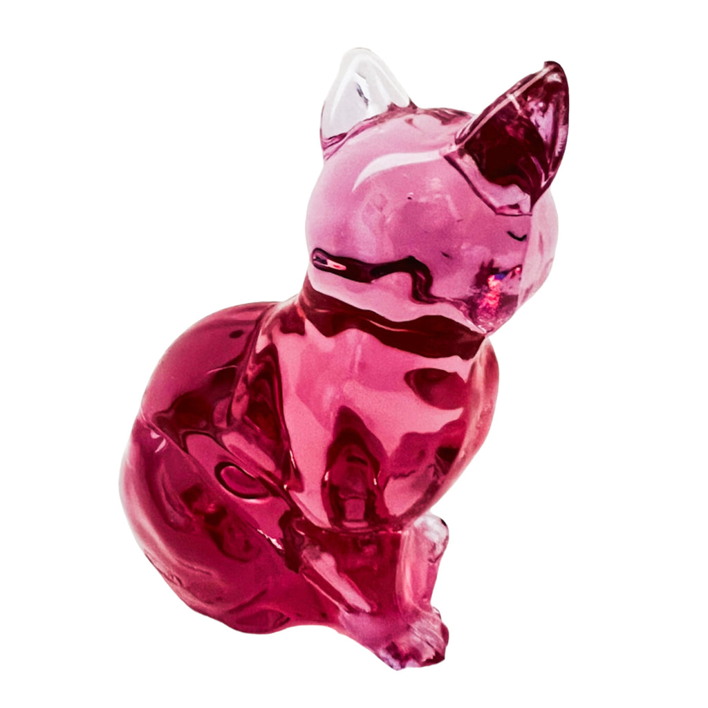 Vintage Fenton Art Glass Cranberry Sitting Cat Figurine