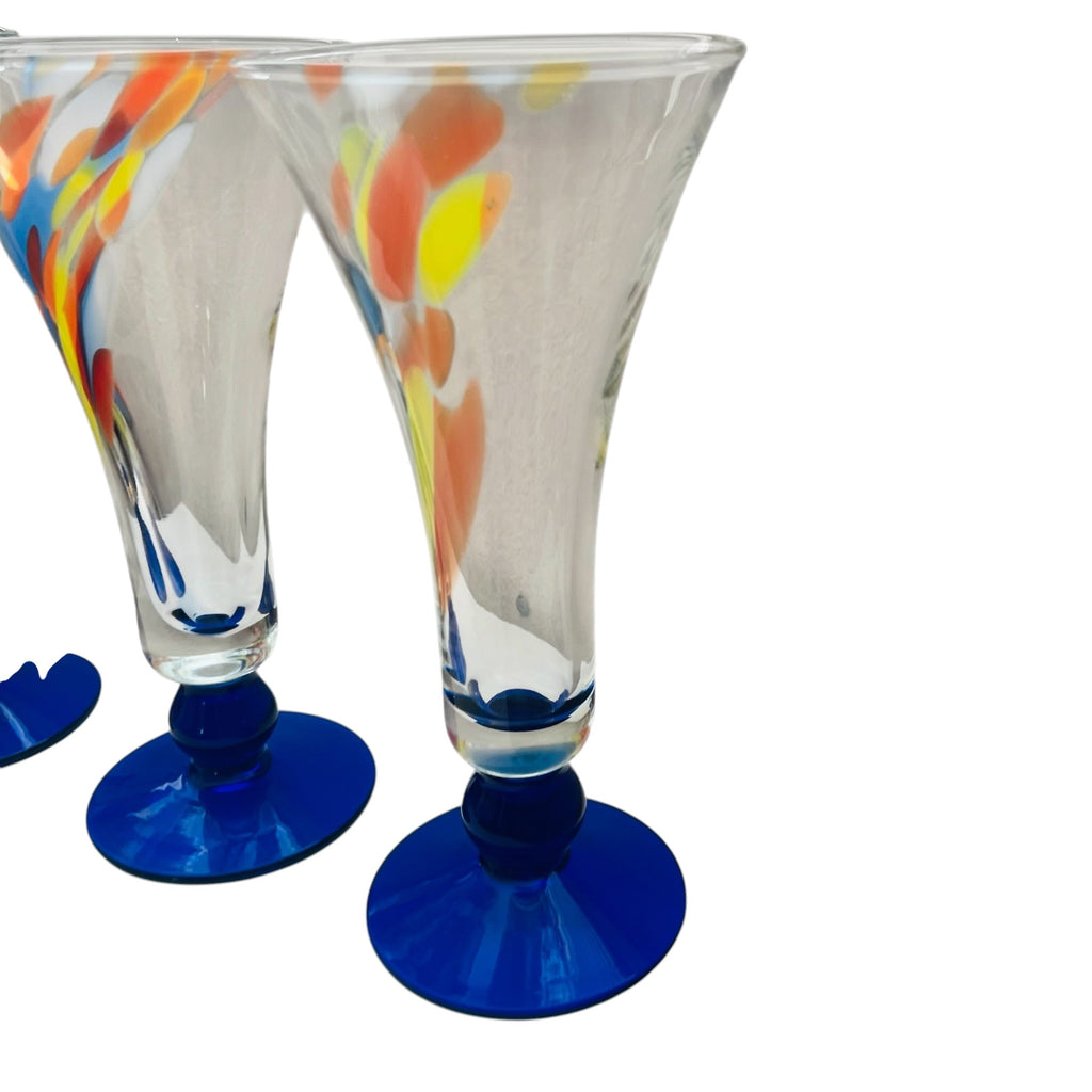 Art Glass Confetti Swirl Vase Cobalt Blue Base Hand Made In Romania Set of 3