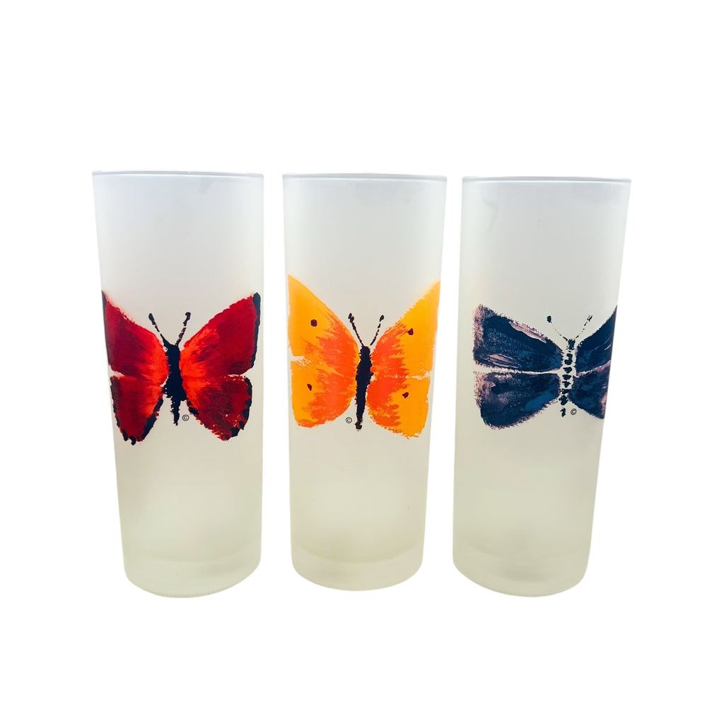 Vintage Dartington Designs Frosted Butterfly Frosted High Ball  Glasses Set of 3