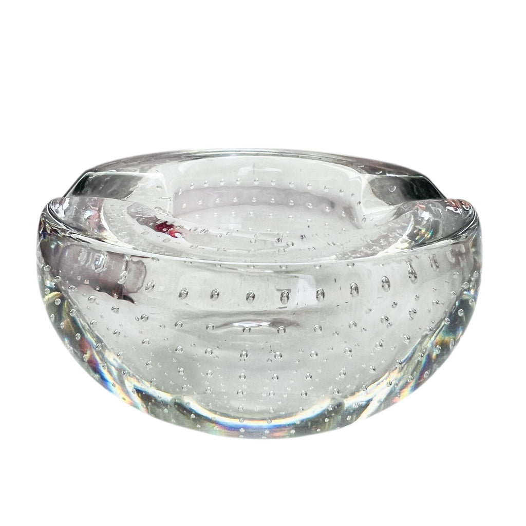 Vintage Controlled Bubble Round Art Glass Ashtray