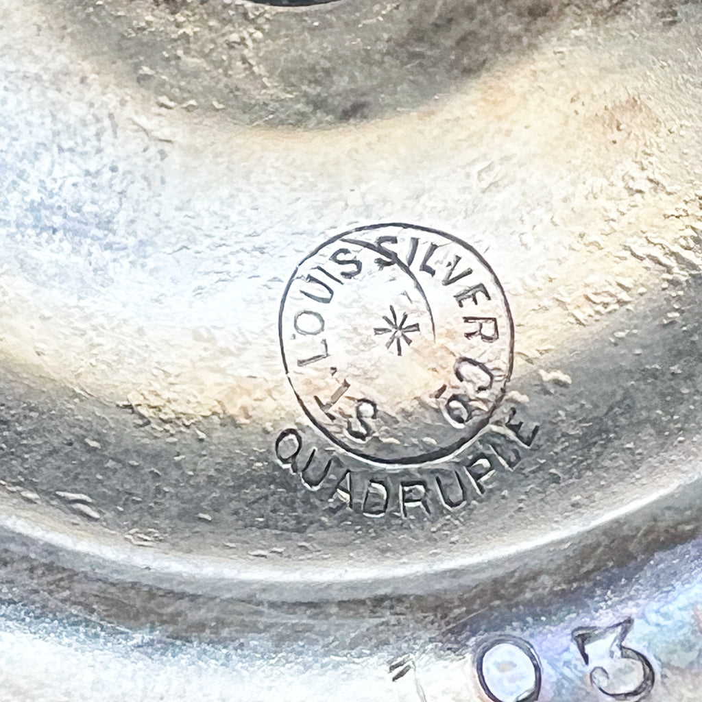 Antique Bridal Bowl With Holder St.Louis Silver Co Cased Glass Hand Painted Floral Design Ruffled Trim Basket