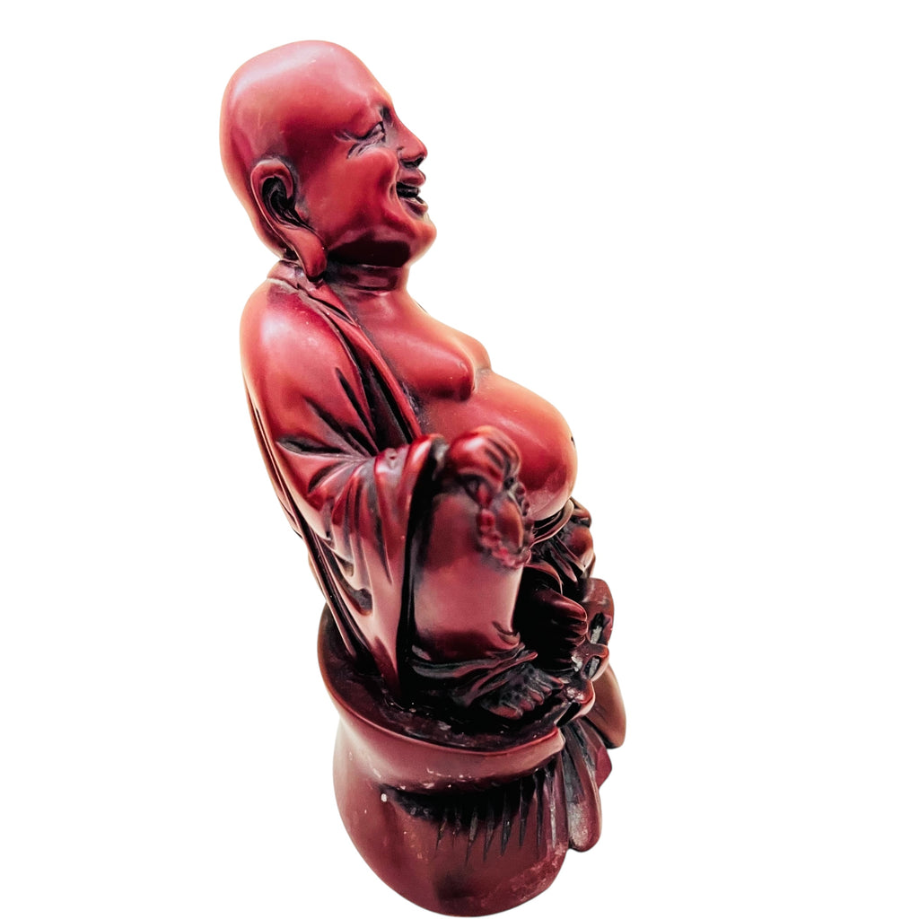 Vintage Soapstone Laughing Buddha Sitting Lotus Statue