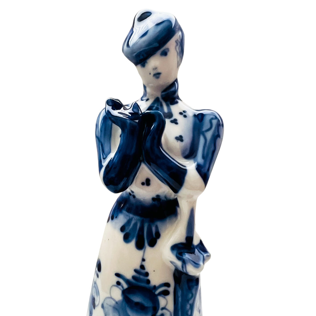 Vintage Victorian Lady with dog Hand Painted Porcelain Figurine