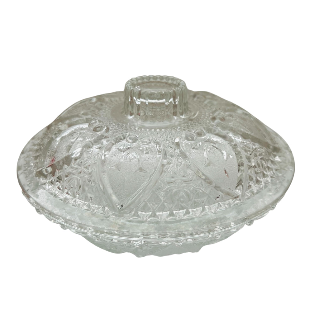Vintage Clear Glass Heart Design Candy Dish with Lid