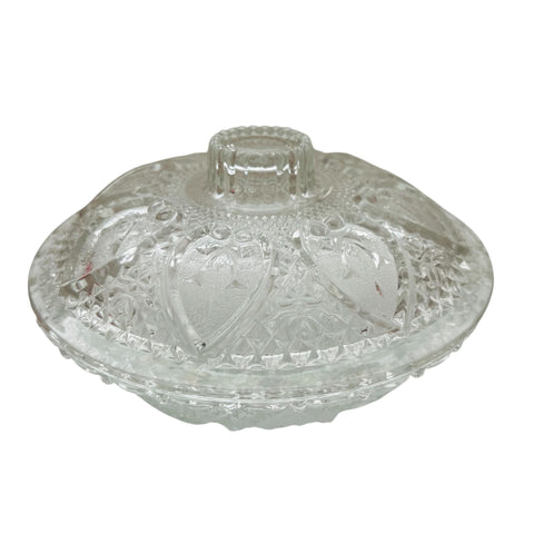 Vintage Clear Glass Heart Design Candy Dish with Lid