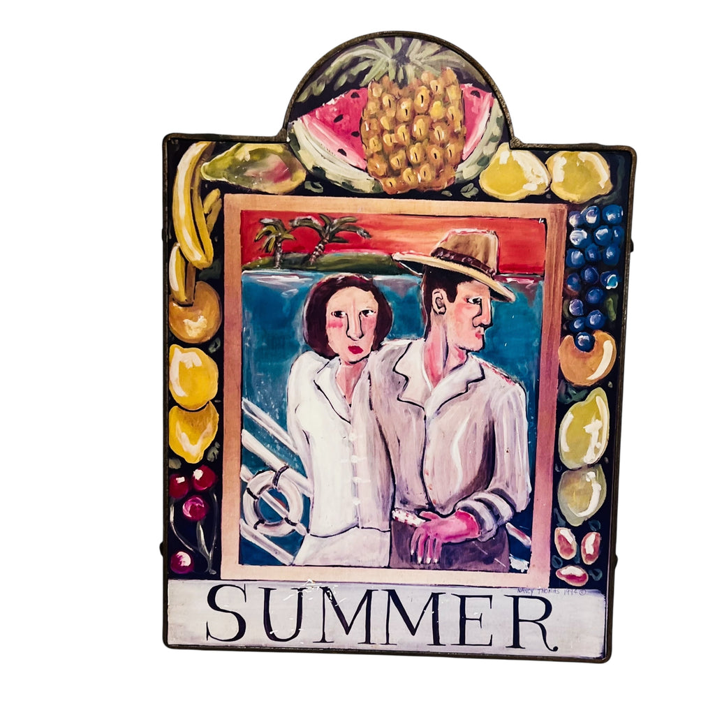 Nancy Thomas Folk Art Plaque Seasonal Wall Art Set - Summer, Autumn, Winter