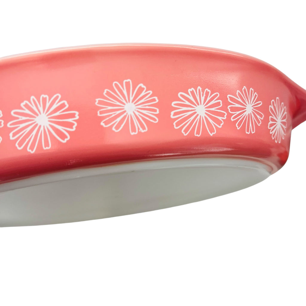 Vintage PYREX Pink Daisy Casserole Divided 1 1/2 Quart Oval Dish No Lid
