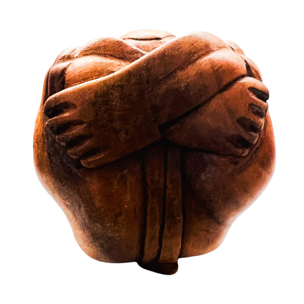 Hand Carved Wooden Weeping Buddha Statue Crying Man Sculpture