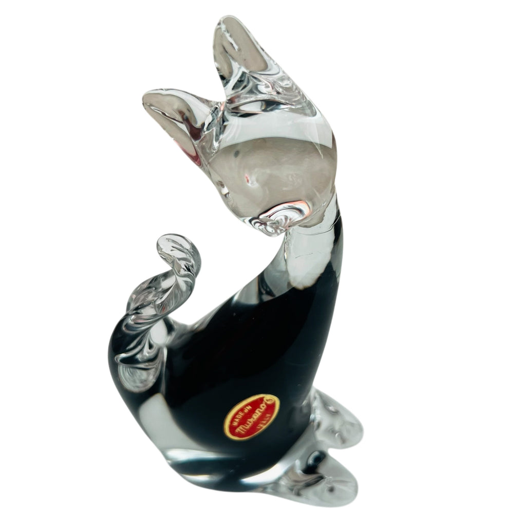 Vintage Murano Italy Black Clear Glass Seated Cat Figurine Sculpture