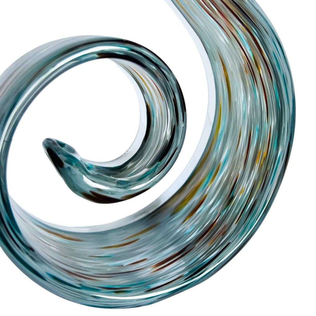 Art Glass Abstract Aqua Swirl Ribbon Sculpture