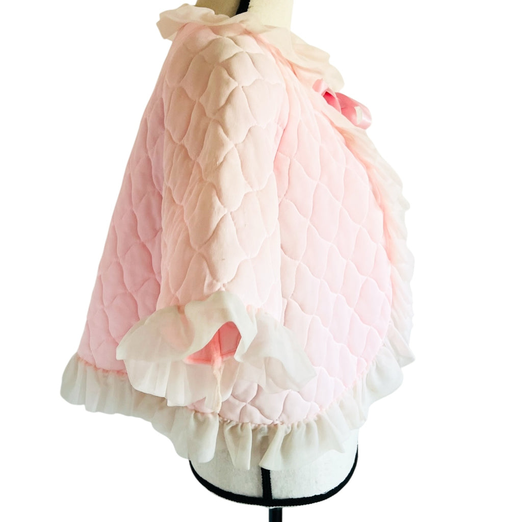 Vintage Quilted Pink Ruffle Trim Bed Jacket