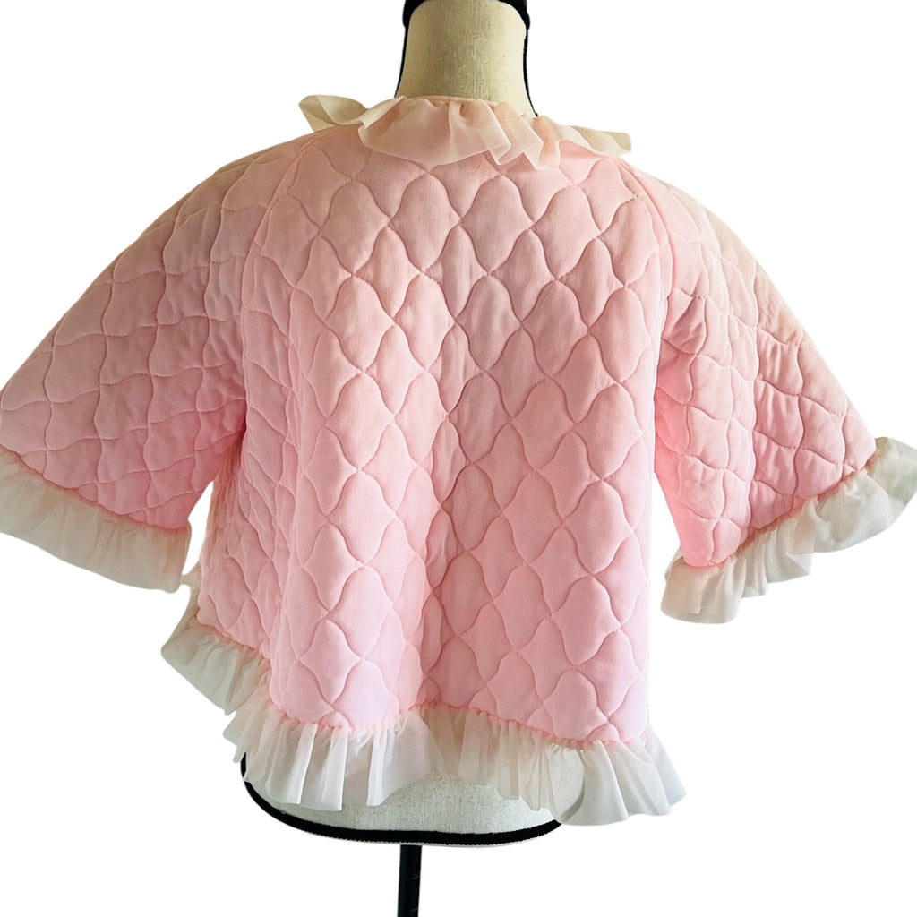 Vintage Quilted Pink Ruffle Trim Bed Jacket