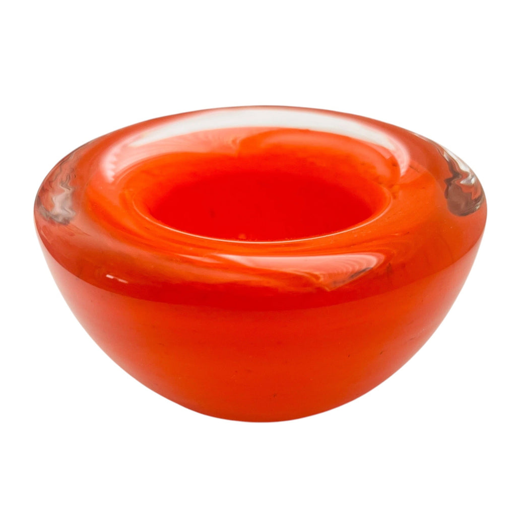 Vintage Kosta Boda Red Orange Swirl Art Glass Bowl