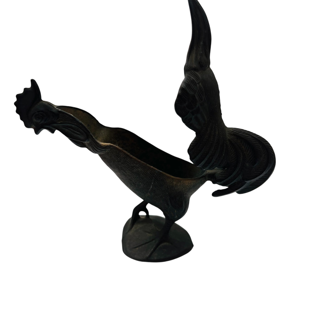 Vintage Brass Metal Rooster Hinged Trinket Ashtray