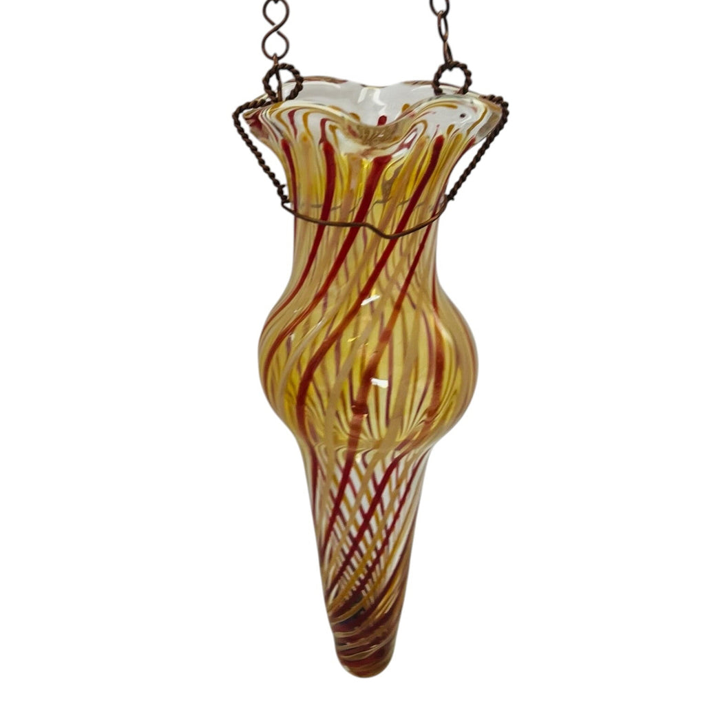 Vintage Robert Coleman Signed RC Handblown Spiral Glass Hanging Chain Bud Vase