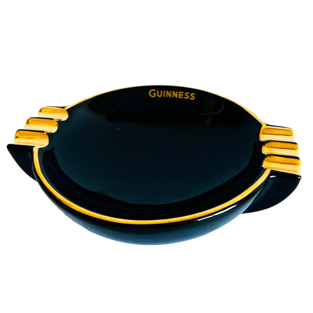 Vintage Guinness Arklow Pottery Black and Gold Ashtray