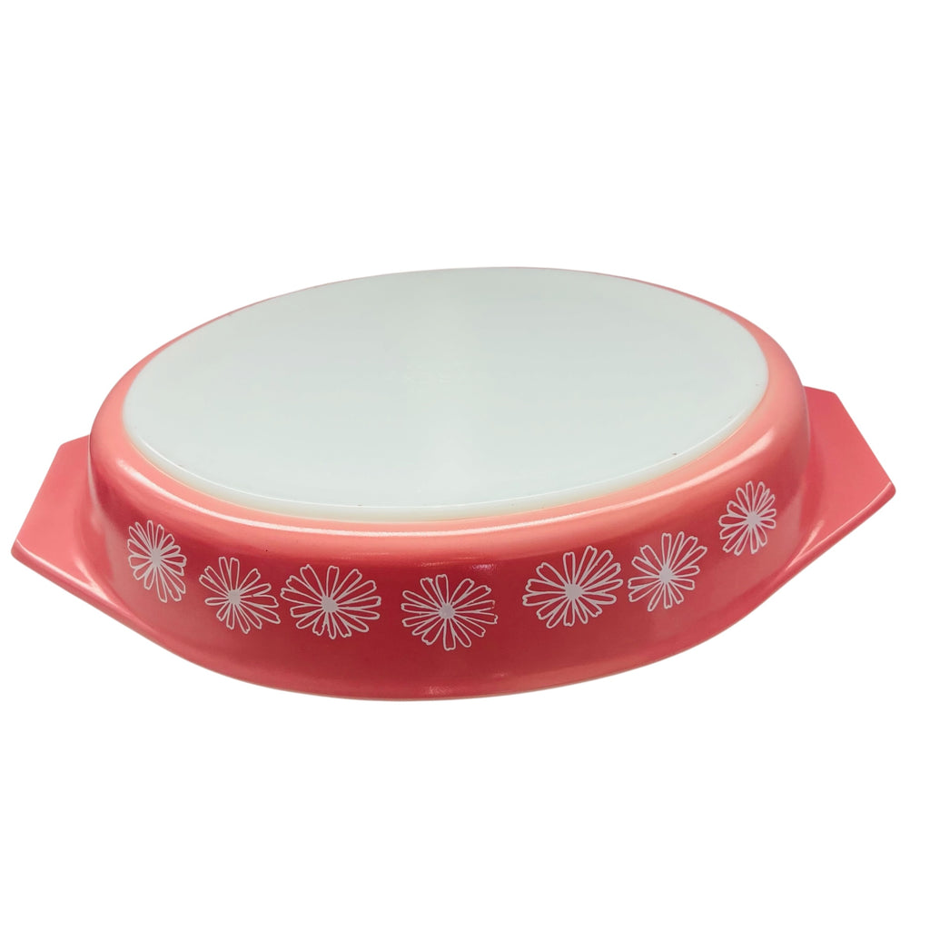 Vintage PYREX Pink Daisy Casserole Divided 1 1/2 Quart Oval Dish No Lid