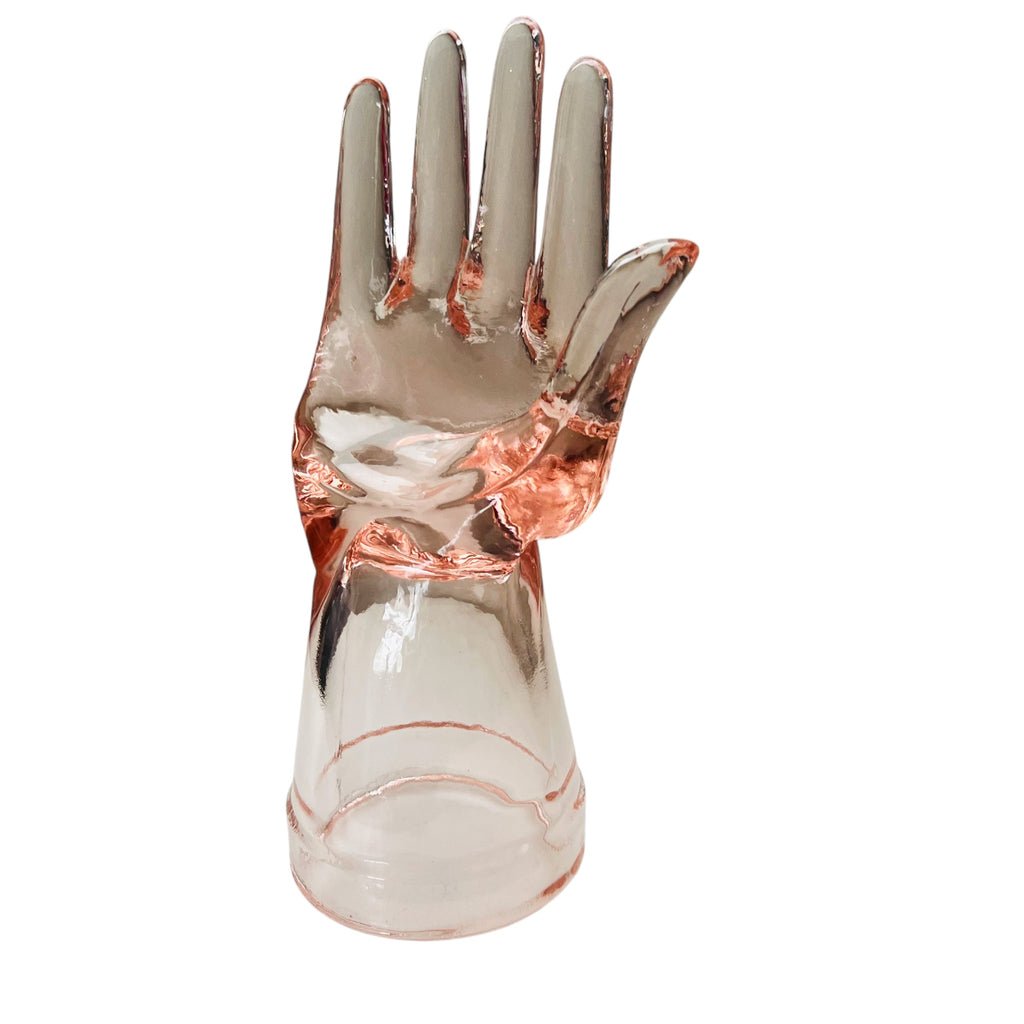 Vintage Pink Depression Glass Hand Jewelry Ring Display Holder Mannequin