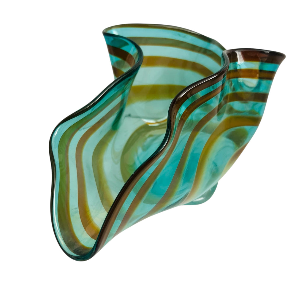 Studio Art Glass Striped Glass Ruffled Signed Bowl