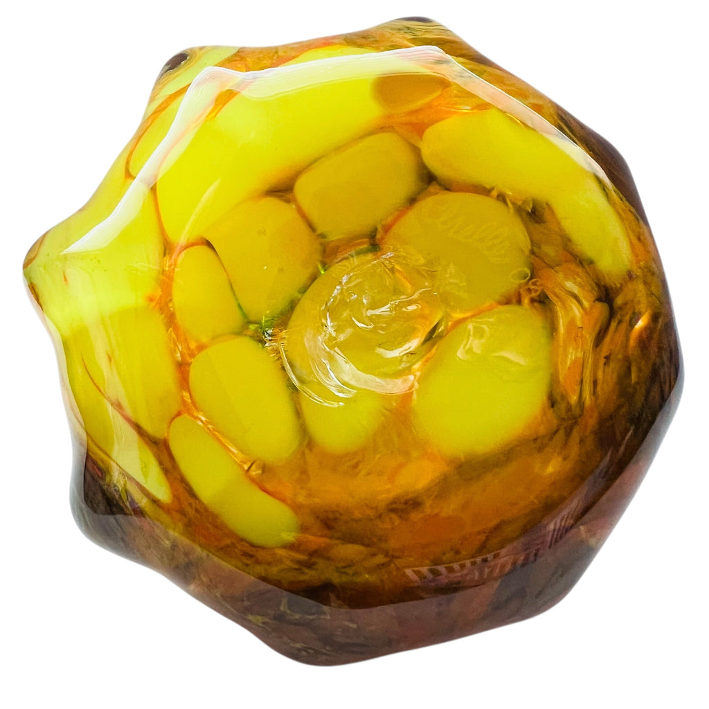 Pumpkin Art Glass Swirled Green Leaf Paperweight