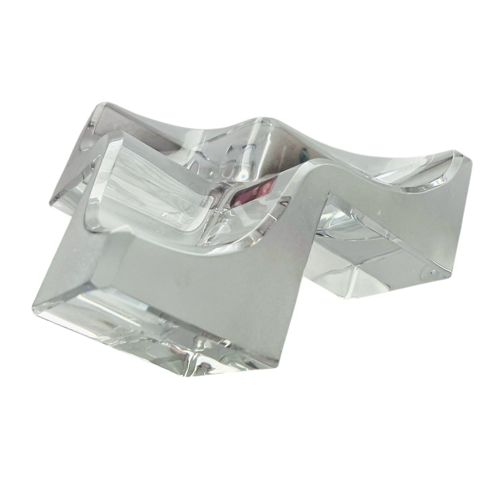 Daum Cube Three Section Cube Clear & Frosted Crystal Modern Sculpture