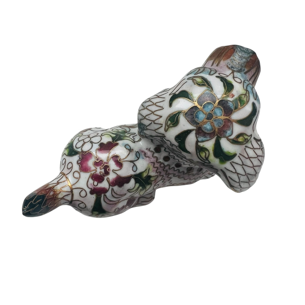 Vintage Chinese White Cloisonne Copper Brass Enamel Dog Figurine Statue
