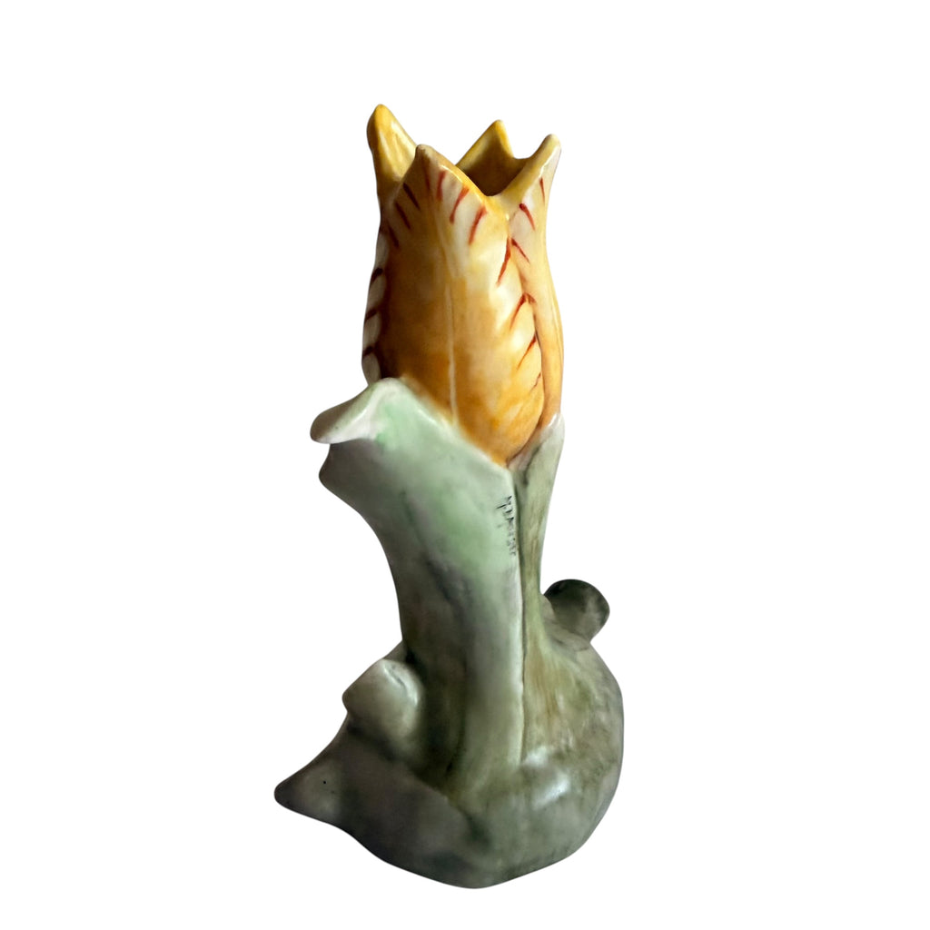 Vintage Hand Painted Yellow Tulip Ceramic Sculpture Candle Holder